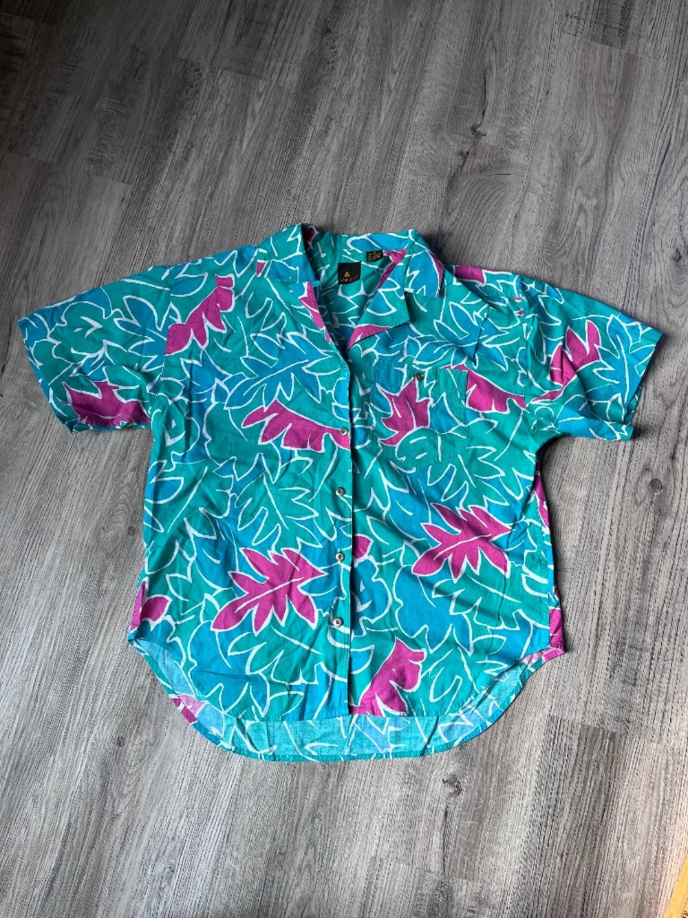 Vtg LIZ SPORTS Womens Med Hawaiian Button Up Tropical Shirt 90's Y2K Top Cotton